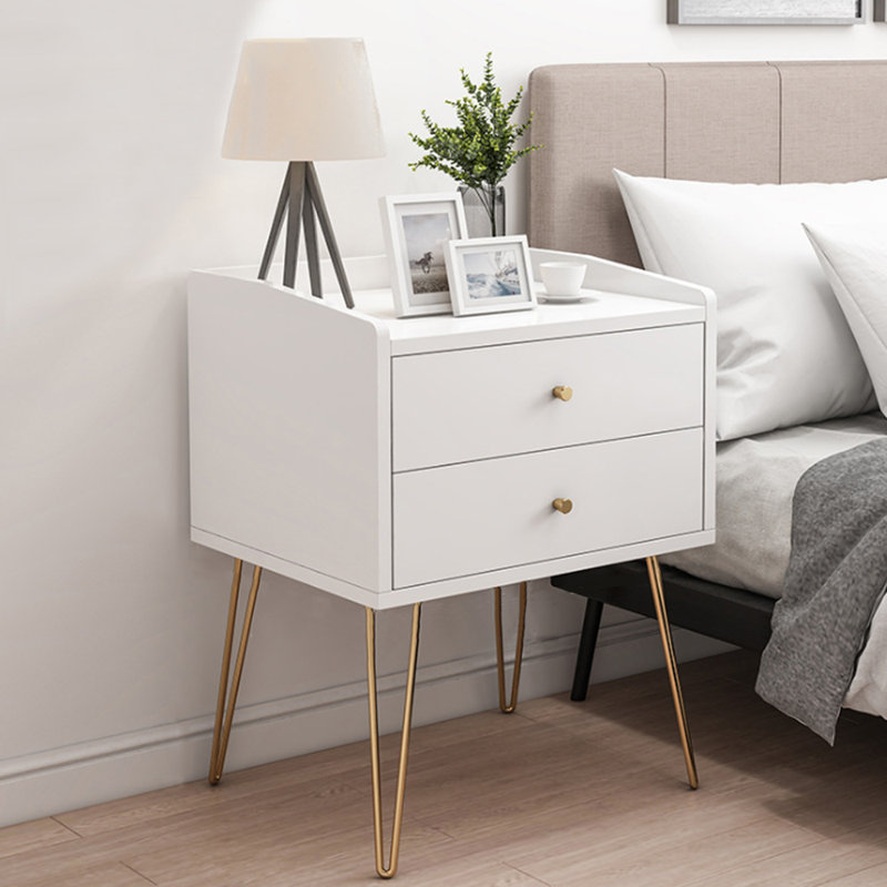 Everly Quinn Hedman 2 Drawer Nightstand in White/Gold & Reviews Wayfair